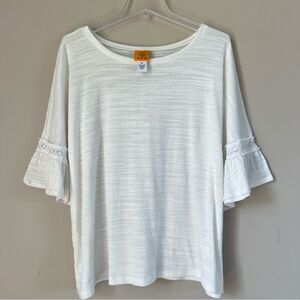 Ruby Rd. White Breezy Boho Bell-Sleeve Blouse Crochet Detail SZ XL